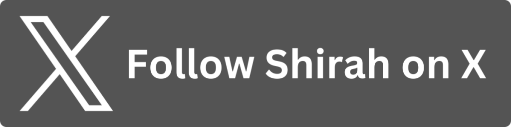 X Logo. Says "Follow Shirah On X"
