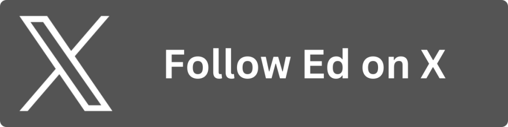 X Logo. Says "Follow Ed on X"