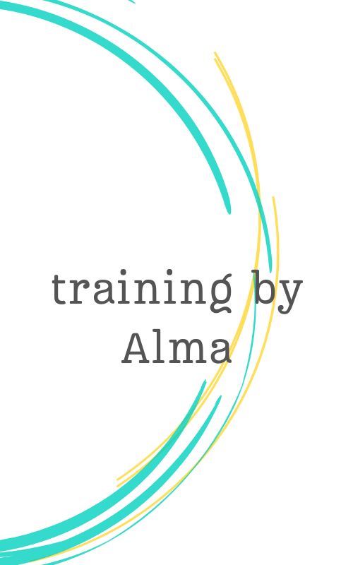 Image says "Training by Alma" 
Text is over the circle from Alma's logo.