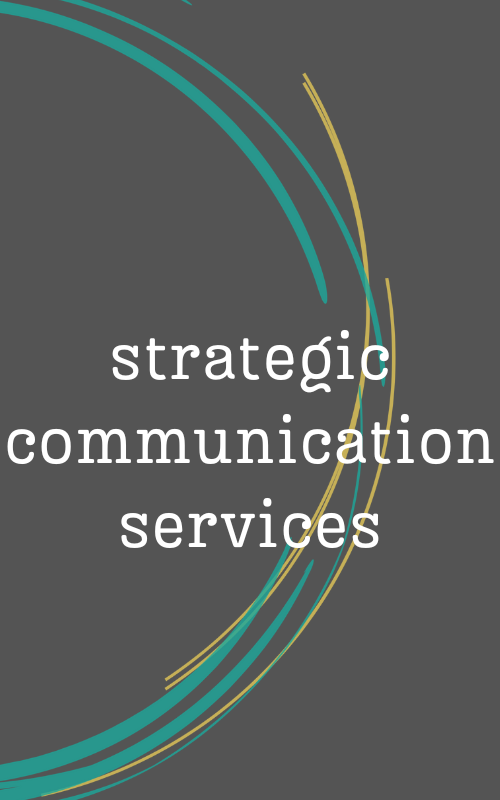 Image says "strategic communication services" 
Text is over the circle from Alma's logo.