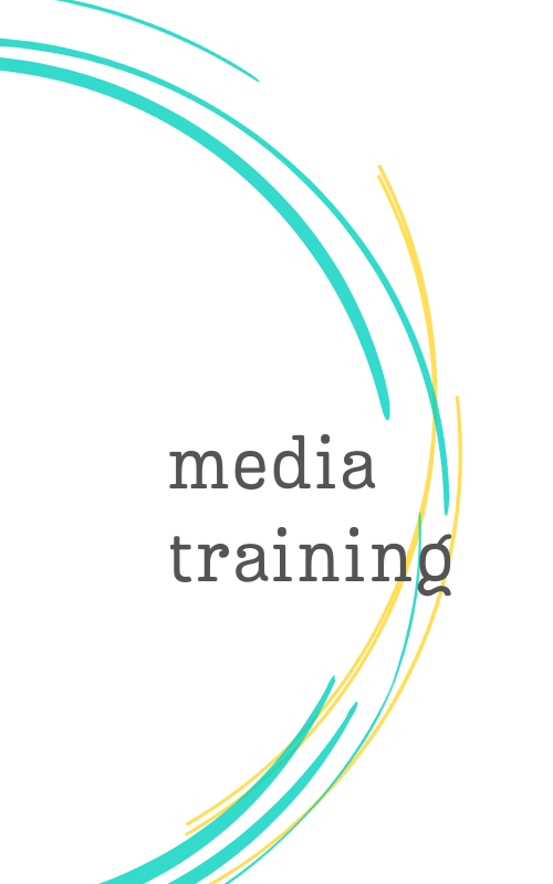 Image says "Media training" on a white background.
The alma logo (a green and yellow circle) is in the background.