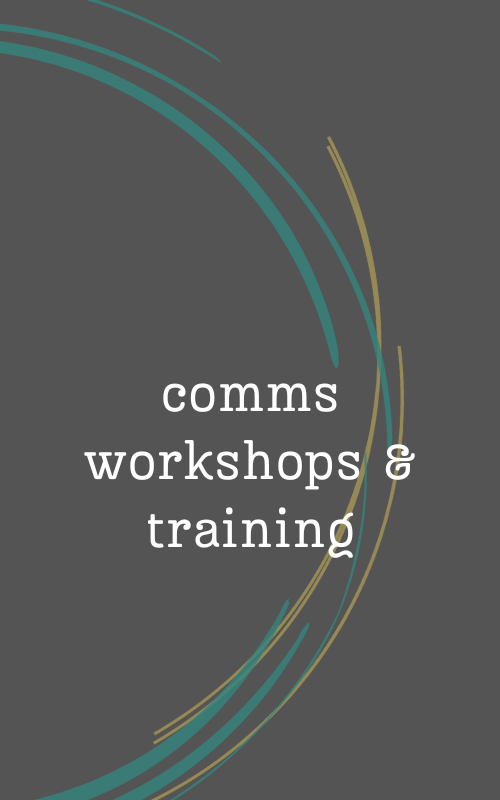 Image says "Media training" on a grey background.
The alma logo (a green and yellow circle) is in the background.